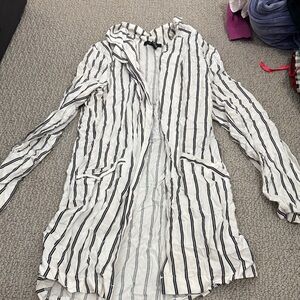 Forever 21 Black and White Striped Trench Coat